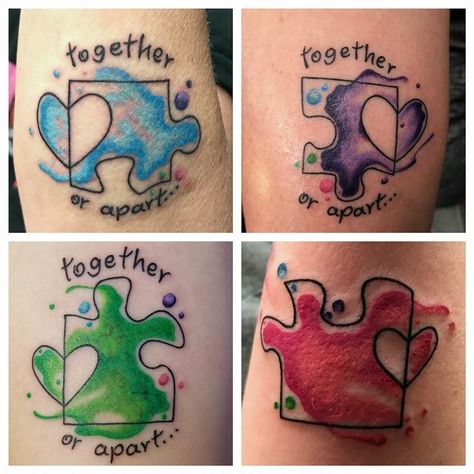 All four pieces to our puzzle!!  Mother/daughter tattoo!! Beautiful!! Love it!! Best Friend Tattoos Puzzle Pieces, Puzzle Tattoo Ideas, Tattoo Duo, Tattoo Mother Daughter, Daughters Tattoo, Mother And Daughter Tattoos, Puzzle Tattoo, Couple Wrist Tattoos, Sarah Tattoo