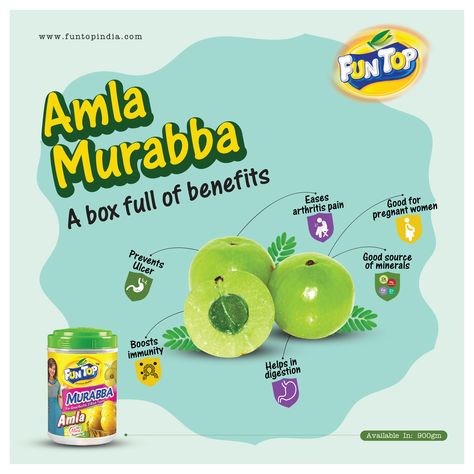 One FunTop Amla Murabba. Many benefits. Grab your box today and get introduced to healthy living. . . . . #HealthBenefits #FunTop #FunTopMurabba #Murabba #AmlaMurabba #AmlaBenefits #StayHealthy #Healthy #Delicious #Tasty #Yummy #Best #Quality #Taste #TasteTheDifference #FunTopIndia #FunTopIndiaProducts Amla Murabba, Promotion Ideas, Healthy Delicious, Immune Boosting, Nice Tops, How To Stay Healthy, Health Benefits, Healthy Living, Promotion