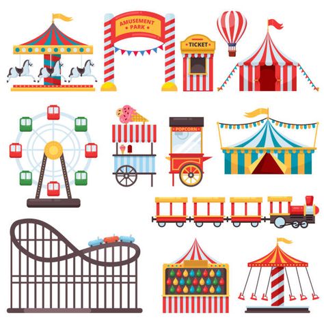 Event Entrance Design, Carnival Design, Carnival Background, Carnival Birthday Party Theme, Fun Fair, Carnival Themes, Art Drawings For Kids, Free Vector Graphics, Flat Illustration