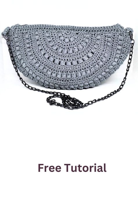 grey crochet bag Half Circle Crochet, Crochet Half Circle, Crochet Bag Tutorial, Circle Crochet, Knitting Bag Pattern, Circle Bag, Crochet Bag Tutorials, Crochet Circles, Bag Tutorial