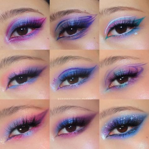 💙💜 Across the Universe 💜💙 Blue and purple compilation for you! (Also a nice panel of how my pictures evolved over time 😆) It's my… | Instagram Blue And Purple Eyeshadow Looks, Purple And Blue Makeup, Colourful Eyeliner, Fun Eyeliner, Purple Eyeshadow Looks, Purple Makeup Looks, Statement Makeup, Pure Makeup, Space Makeup