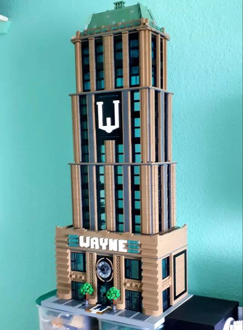 Wayne Enterprises Building, Lego Gotham City Moc, Lego Dc Mocs, Batcave Lego, Wayne Tower, Lego Pics, Tower Minecraft, Ancient Rome Projects, Lego Batmobile