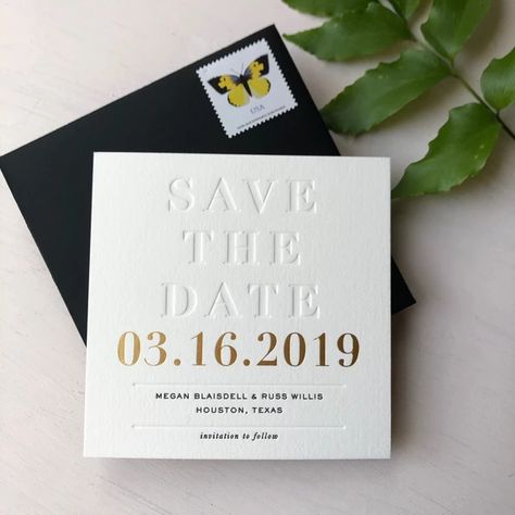 Black Tie Save The Date, Square Save The Date, Black Tie Wedding Save The Date, Blind Emboss Save The Date, Formal Save The Date Black Tie, Square Save The Date Cards, Letterpress Save The Date, Modern Classic Save The Date, Date Luxury