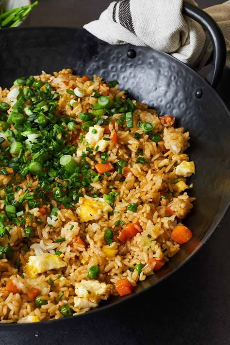 Full of savory flavor and loaded with veggies, this egg fried rice recipe is tastier and healthier than any takeout! Egg Fried Rice Healthy, Rice Fried Egg, Fried Rice With Eggs And Veggies, Vegetable Egg Fried Rice, Eggs Fried Rice, Wok Fried Rice, Vegetables Rice Recipes, Fried Rice Aesthetic, Egg Fried Rice Recipe Easy