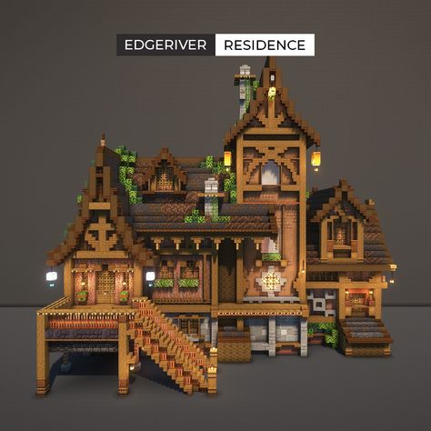 Minecraft build - Edgeriver Residence💫🌼    All Medieval, Dark and Rustic...☘    Hope you like it!    If you like the build, check it out on my Patreon!👍 Download Link below    Fantasy Minecraft Builds    Ta… Minecraft Medieval Town Ideas, Minecraft Medieval Castle Ideas, Mc Fantasy Builds, Fantasy Town Minecraft, Medieval Mansion Minecraft, Town Minecraft Ideas, Rustic Minecraft Builds, Minecraft Pavilion, Minecraft Fantasy Builds Easy