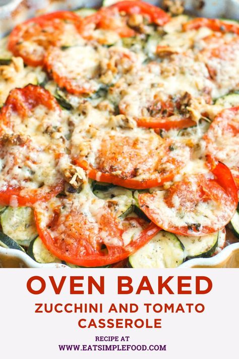 This is a simple, healthy, and delicious oven baked casserole recipe to make when zucchinis and tomatoes are fresh and abundant in the summer. Tomato Eggplant Zucchini Bake With Garlic And Parmesan, Healthy Dinner With Zucchini, Zucchini And Tomatoes Casserole, Parmesan Tomato Zucchini Bake, Zuchini Baking Recipes Tomato, Tomatoe Zucchini Recipe, Zucchini Tomato Bake Casserole Recipes, Roasted Zucchini And Tomato Recipes, Tomatoes And Zucchini Bake