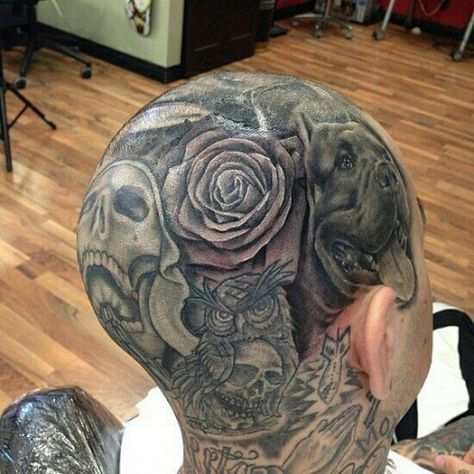 Full head tattoo #tattoopattern #gangster #tattoo #pattern Full Head Tattoo, Trill Tattoos, Gangster Tattoo, Scalp Tattoo, Tattoo Lettering Design, Full Tattoo, M Tattoos, Evil Tattoos, Head Tattoo