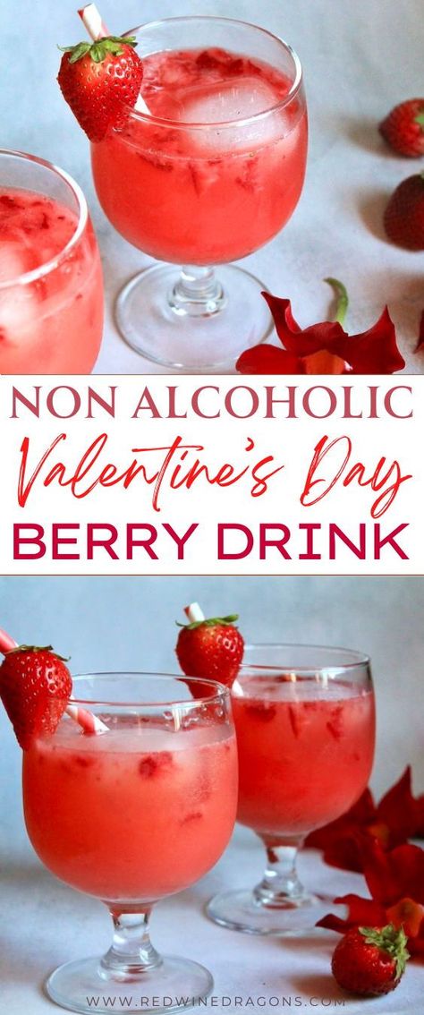 This easy non alcoholic Valentine’s Day drink is the perfect mocktail to celebrate Valentine’s the healthy way! #valentinesday #nonalcoholicvalentinesdaydrink #valentinesdaymocktail #valentinesdaydrinks #valentinesdaycocktails #easymocktail #nonalcoholicdrink Pink Drink Recipes Non Alcoholic, Valentine Day Cocktails Drink Recipes, Valentine’s Day Drinks Mocktail, Valentines Punch Recipes Non Alcoholic, Valentine Drink Ideas, Valentine Mocktail Drink Recipes, Valentine Drinks For Kids, Mocktails Non Alcoholic Valentines Day, Valentines Mocktails Non Alcoholic