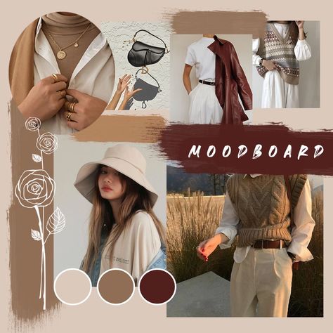 Autumn Mood Board Fashion, Mood Board For Jewellery, Fall Mood Board Fashion, Fashion Mood Boards Layout, Brown Moodboard, Earth Tones Fashion, Fashion Trending Moodboard, Fashion Trend Board, Portfolio Fashion