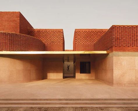 yves saint laurent museum by studio KO opens in marrakesh Spa Hotel Room, Brick Facade Design, Brick Jali, Old Money Architecture, House In The Jungle, Hotel Doors Design, Desert Luxury, Studio Ko, Mud Brick