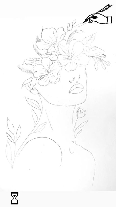 Minimalist girl sketch - WIP | Flower drawing, Flower art drawing, Drawings Flowers On Face Drawing, Head With Flowers Coming Out Drawing, Flower Person Drawing, Earthy Drawings, Minimalist Girl, Flower Art Drawing, Flower Sketches, Outline Art, Art Drawings Sketches Creative