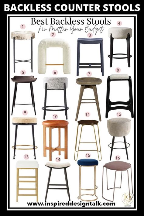 These backless counter height bar stools are awesome for my apartment kitchen. Modern Kitchen Stools, Kitchen Stools With Back, Modern Bar Stools Kitchen, Kitchen Makeover Ideas, Island Bar Stools, Best Chairs, Diy Stool, Bar Stools Kitchen Island, Counter Stools Backless