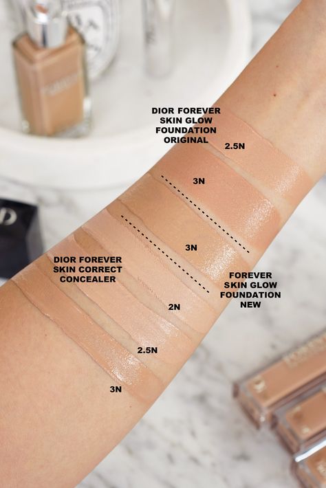 Dior Forever Skin Glow Foundation in 3N Original vs New Dior Forever Glow Foundation, Dior Foundation Forever, Dior Skin Glow Foundation, Dior Foundation Shades, Dior Forever Concealer, Dior Glow Foundation, Dior Forever Skin Glow, Dior Foundation, Dior Addict Lipstick