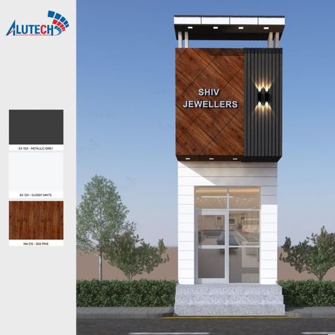 building elevations Hpl Exterior Cladding, Acp Exterior Design, Building Elevations, Cladding Elevation, Front Building Design, Shop Counter Design, Commercial Design Exterior, Small House Elevation, Small House Design Exterior