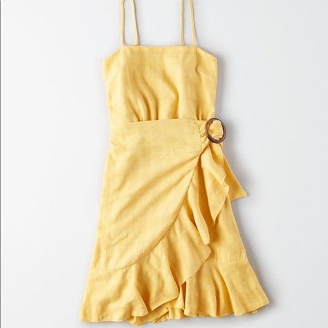 Nwt American Eagle Dress Size Xs! Cozy Dress Outfit, Mini Ruffle Dress, Summer Lounge, Eagle Dress, American Eagle Dress, Dream Dresses, Free Jeans, Celebrity Tattoos, Dress Yellow