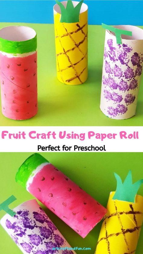 A fun way to teach about healthy eating to your little one. Make this super easy Fruit Craft Using Paper Roll. Its perfect for preschool activity.  | Toilet Paper Roll Crafts for Kids #preachoolcrafts #paperrollcraft toiletpaperrollcraft #fruitcraft Preschool Healthy Eating Crafts, 3 Yo Crafts, Fruit Theme Preschool, Healthy Eating Crafts For Preschool, Healthy Eating Crafts, Fruits Arts And Crafts For Kids, Fruits Day Activities For Kids, Fruit Activity For Preschool, Nutrition Crafts For Preschool