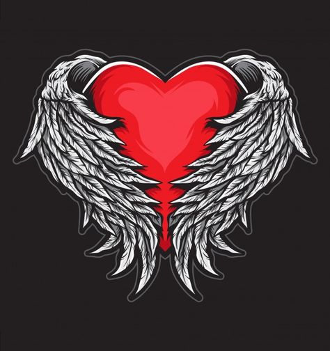 Heart With Wings Tattoo, In Loving Memory Tattoos, Vogel Tattoo, Angel Wings Art, Wings Wallpaper, Heart Wings, Angel Wings Wall, Angel Wings Heart, Angel Wings Tattoo