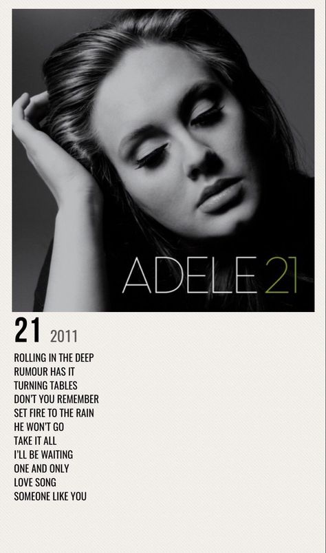 Adele 21 Album Cover, Adele Poster Aesthetic, Adele Album Poster, Adele Album Cover, Adele Songs Lyrics, Turning Tables Adele, Simplistic Posters, Adele Poster, Adele 21