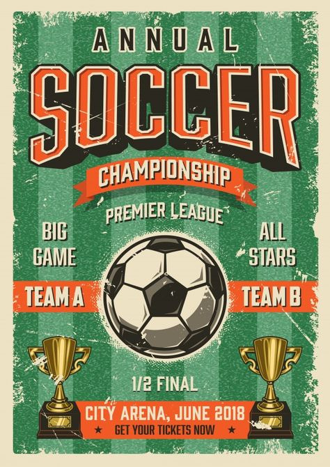 Football Poster Ideas, High School Football Posters, Football Posters, Soccer Theme, Theme Vintage, Football Illustration, Soccer Logo, Vector Poster, Soccer Poster