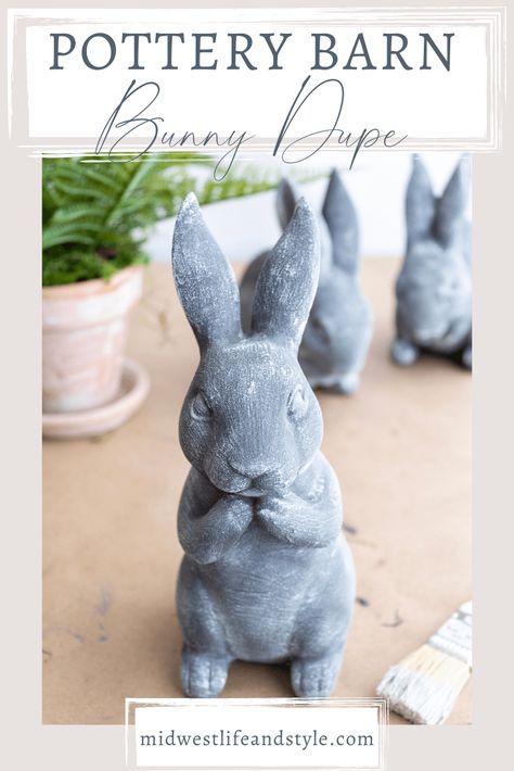 DIY Pottery Barn Easter Bunny Statue Dupe - Midwest Life and Style Blog Pottery Barn Easter, Bunny Diy, Bunny Decorations, Easter Things, Cloche Decor, Rabbit Theme, Bunny Statue, Easter Wood Crafts, Easter Stuff