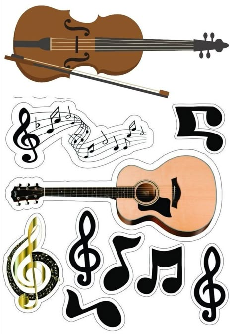 Guitar Cake Topper Printable, Music Cake Topper Printable, Violin Cake, Bolo Musical, Music Themed Cakes, Notes Guitar, Piano Cakes, Musical Instruments Drawing, Music Cakes