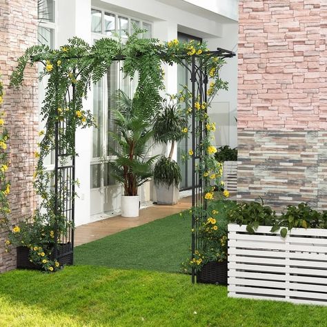 Outsunny 82” Decorative Metal Garden Trellis Arch with Durable Steel Tubing & Elegant Scrollwork, Perfect for Weddings - Bed Bath & Beyond - 27635339 Garden Trellis Arch, Trellis Arch, Metal Arbor, Metal Garden Trellis, Climbing Plant Support, Garden Arch Trellis, Iron Trellis, Wedding Archway, Garden Pond Design