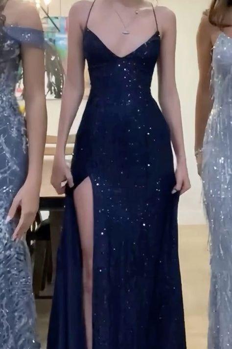 Evening Dresses Elegant Blue, Blue Sparkle Dress Prom, Hoco Dresses Starry Night, Night Blue Prom Dress, Sparkly Navy Blue Prom Dress, Dark Blue Sparkly Hoco Dress, Dark Blue Glitter Prom Dress, Navy Sparkle Prom Dress, Sparkle Blue Dress