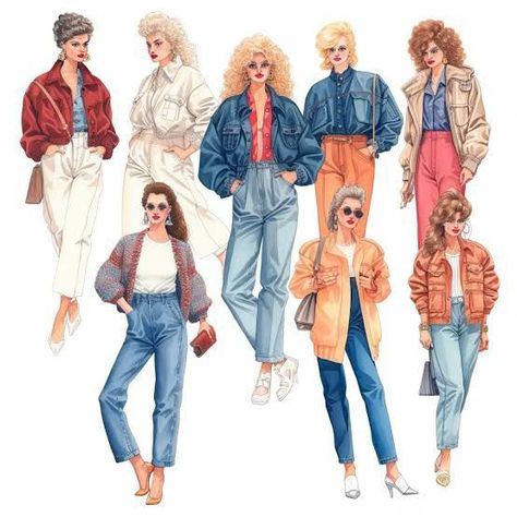 80s Fashion Drawing, Fashion Designing, 80s Outfit, 1990s Fashion, 80s Fashion, Vintage Sewing Patterns, Fashion History, Fashion Drawing, Vintage Sewing