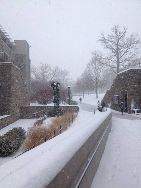 A snowy scene from Loyola University in Maryland. Loyola Maryland, Loyola University Maryland, College Vision Board, Loyola University, Snowy Scene, Korea Design, Winter Aesthetic, Baltimore, Maryland