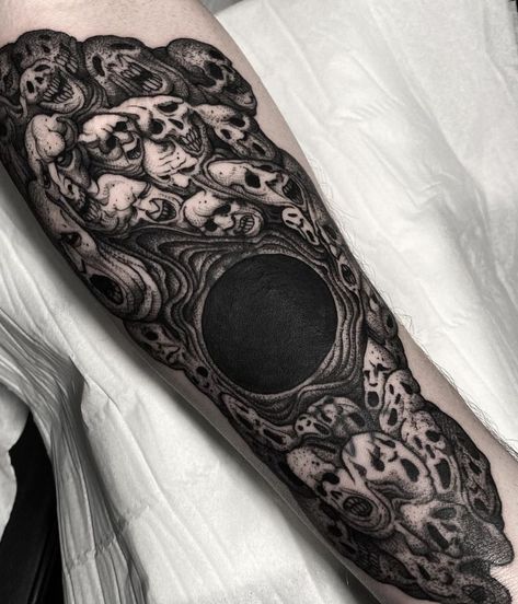 Ink that embraces the darker hues of life—blackwork dark tattoos, a testament to the power and allure found in the depths of the unknown. 🖤🎭 Dark Matter Tattoo, Black Tattoos Ideas, Dark Leg Sleeve Tattoo, Dark Forearm Tattoo, Tattoo Dark Work, Blackwork Skull Tattoo, Dark Tattoo Sleeve, Dark Black Tattoos, Blacked Out Tattoo