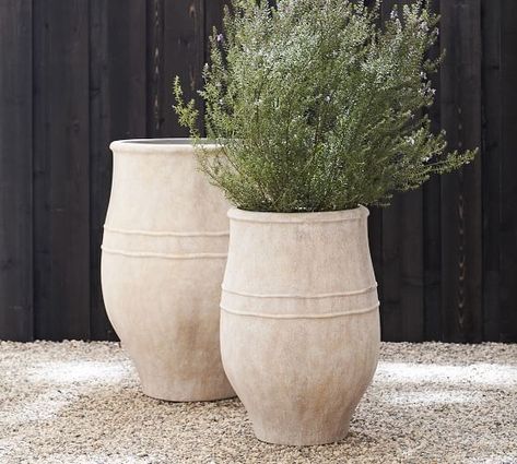 Sienna Planter,Large | Pottery Barn Patio Planters, Outdoor Pots, Pottery Planters, Large Planters, Stone Decor, Outdoor Planters, Ceramic Planters, Garden Planters, Outdoor Area