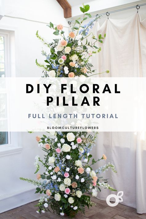 Flowers Around Pole, Diy Flower Columns, How To Create A Floral Arch, Diy Floral Stand Wedding, Diy Floral Pillars, Diy Floral Stand, Diy Floral Arch Wedding, Diy Flower Arch Wedding, Faux Flower Arch