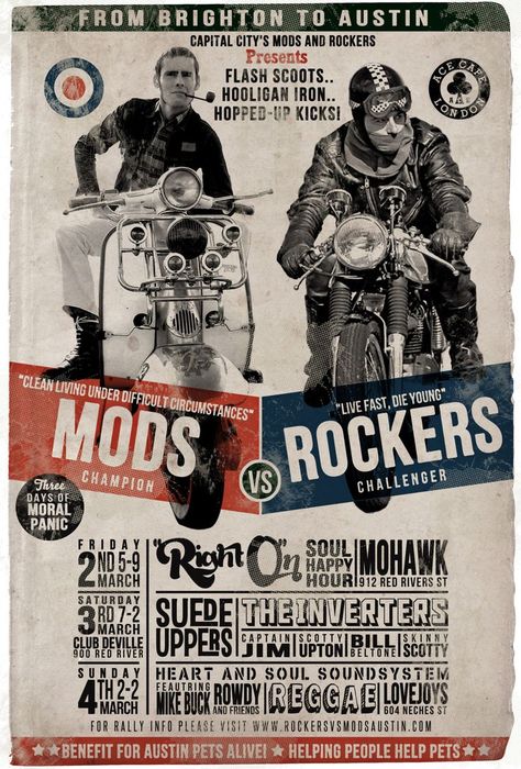 Mods And Rockers, Subculture Fashion, Mod Scooter, Motos Vintage, Rock Festival, Motorcycle Posters, Moto Vintage, Vespa Lambretta, Wayback Machine