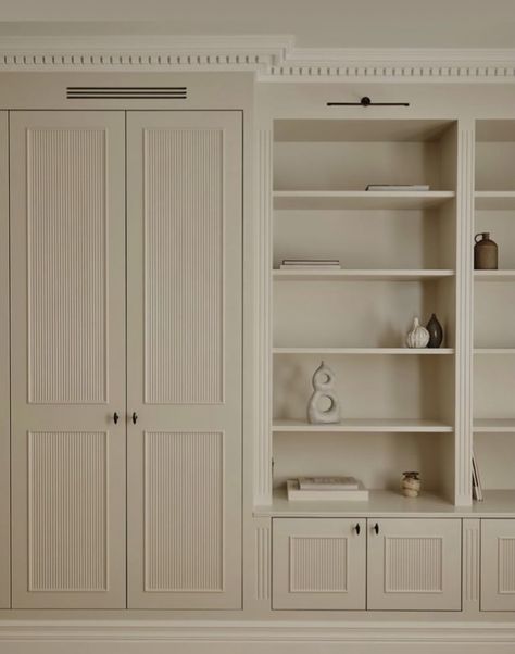 Built Ins With Cabinets, Lime White Farrow And Ball, Elegant Wardrobe Design, Built In Wall Storage, Cabinet Profiles, Built In Cabinets Living Room, Built In Bedroom Cabinets, Living Room Built In Cabinets, Painted Built Ins