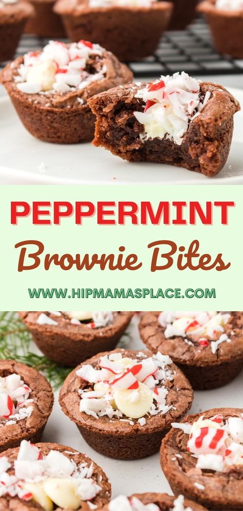 Easy Brownie Bites, Peppermint Brownie Bites, Peppermint Brownies Recipe, Peppermint Brownie, Mini Brownie Bites, Brownie Bites Recipe, Favorite Christmas Desserts, Easy Dessert Recipes Christmas, Easy Brownie