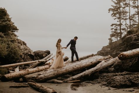 Ethereal Elopement Along Tofino Coastline - West Coast Weddings PHOTOS: Secret Waters Photography GOWN: The Fitzroy FLORAL DESIGN: Pollen & Co. VENUE: Long Beach Lodge Resort HMUA: John/Marielle of The Knot Artistry #westcoastweddings #westcoastelope #westcoastelopements #westcoastelopement #bcelopement #tofinowedding #tofinoelopement #elopebc #longbeachlodgeresort #beautifulweddings #beachwedding #beachceremony #elopetofino #justustwo #beachlogs #westcoastvibes #bcbride #couplegoals #groom West Coast Beach Wedding, Ethereal Elopement, Tofino Wedding, West Coast Beach, Beach Lodge, Evergreen Wedding, Canada Wedding, West Coast Wedding, Beach Wedding Photos