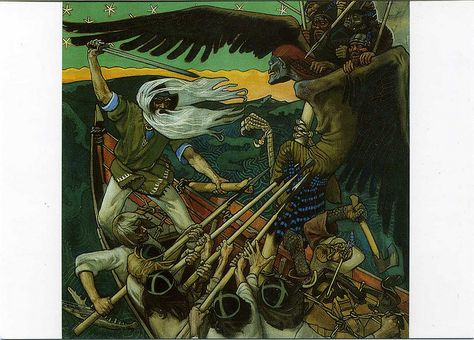 Kalevala art wish i knew more, very interesting?? Akseli Gallen Kallela, Early Medieval, Ancient Origins, Hur Man Målar, Norse Mythology, Taos, Samoa, Tempera, Gods And Goddesses