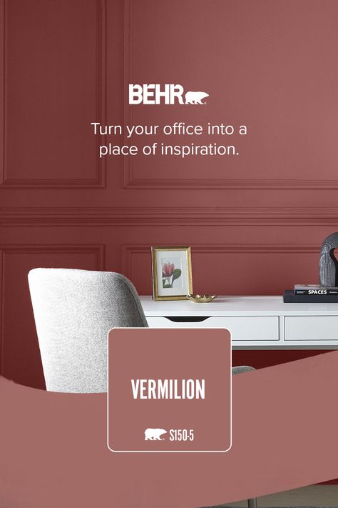 Behr Vermillion, Vermilion Color, Rose Hedge, Terracotta Color Palette, Office Fun, Mid Century Modern Interior Design, Behr Paint Colors, Behr Paint, Toddler Boys Room