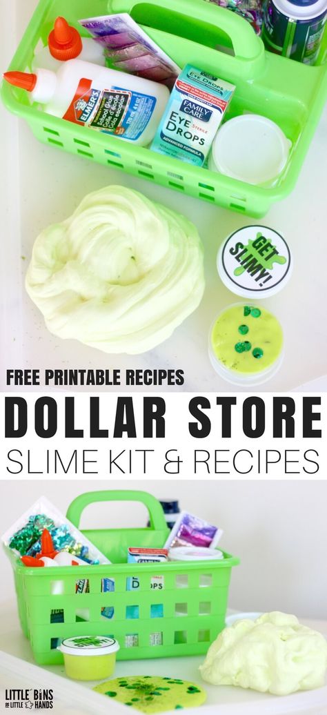 How To Make Dollar Store Slime Little Bins for Little Hands Slime Party Ideas, Cheap Slime, Slime Birthday Party, Slime Making Kit, Homemade Slime Recipe, Slime Birthday, Galaxy Slime, Diy Dessert, Slime Time