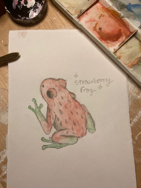 Strawberry Frog Drawing, Frogs Drawing, Strawberry Frog, Lemon Drawing, Strawberry Drawing, Aesthetic Strawberry, Frog Drawing, Different Kinds Of Art, Artistic Inspiration