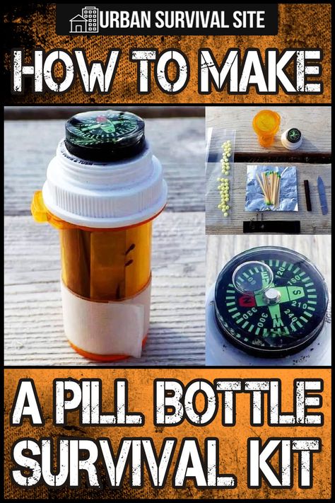 A pill bottle survival kit is highly portable and so easy to carry, there’s little excuse for not taking it with you. Pill Bottle First Aid Kit, Kids Survival Kit, Medicine Bottle Crafts, Survivor Kit, Pill Bottle Crafts, Survival Prepping Diy, Medicine Kit, Shtf Preparedness, Emergency Survival Kit