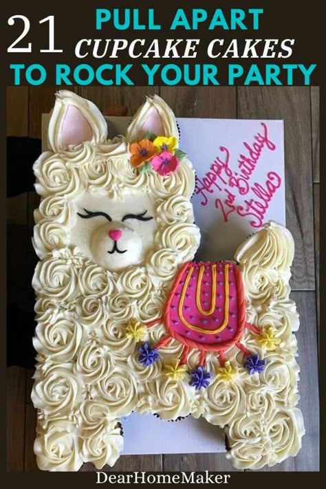 Flower Cupcake Cake, Tractor Cake, Pull Apart Cupcake Cake, Giraffe Cakes, Pull Apart Cake, Cake Pulls, Pull Apart Cupcakes, Cake Templates, Llama Birthday