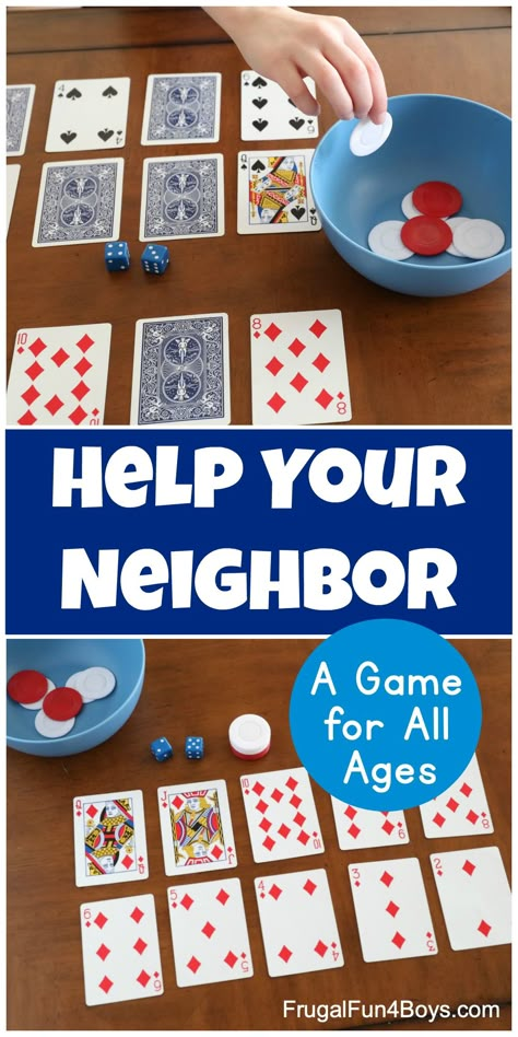 How to Play Help Your Neighbor - A Fun Family Card Game! This card and dice game is perfect for all ages. Great for family game night! Oppgaver For Barn, Games To Play With Kids, Family Card Games, Fun Card Games, Card Games For Kids, Family Party Games, Family Fun Night, Family Fun Games, Family Cards