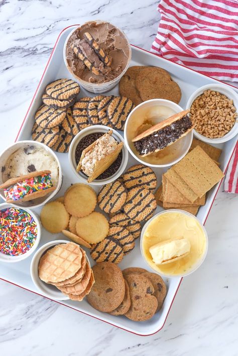 Easy Ice Cream Sandwich Bar | by Leigh Anne Wilkes Snack Board Party, Diy Ice Cream Sandwiches, Ice Cream Sandwich Bar, Easy Ice Cream Sandwiches, Homemade Ice Cream Sandwiches, Crispy Chocolate Chip Cookies, Ice Cream Sundae Bar, Board Party, Sandwich Bar