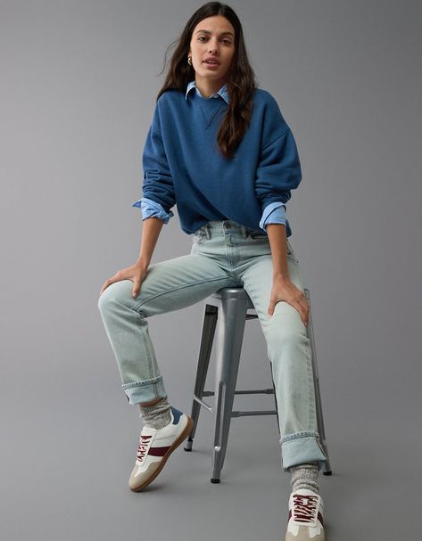 I'm sharing the love with you! Check out the cool stuff I just found at AEO: https://www.ae.com/us/en/p/1457_2381_410 Navy Crewneck Outfit, Crewneck Outfit, Navy Crewneck, White Jeans Men, Athletic Fit Jeans, Sweatshirt Outfit, Loose Jeans, Women Denim Jeans, Cool Stuff