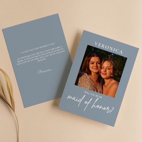 Dusty Blue Photo Maid of Honor Boho Proposal Card Boho Proposal, Bohemian Chic Weddings, Blue Photo, Be My Bridesmaid Cards, Bridesmaid Cards, Will You Be My Bridesmaid, Kids Nursery Decor, Free Birthday Invitations, Free Birthday Invitation Templates