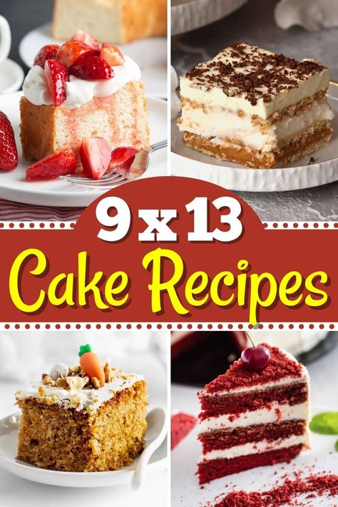 Don't let dessert intimidate you! These fantastic 9x13 cake recipes might not have fancy decorations, but they're ideal for crowds and are crazy easy to make. Easy 9x13 Cakes, Decorating 9x13 Cake, Best 9x13 Cake Recipes, Cake To Feed 50 People, 9 X 13 Cake Recipes, 4inch Cakes, 9x13 Cake Recipes, 9x13 Recipes, Recipes To Feed A Crowd