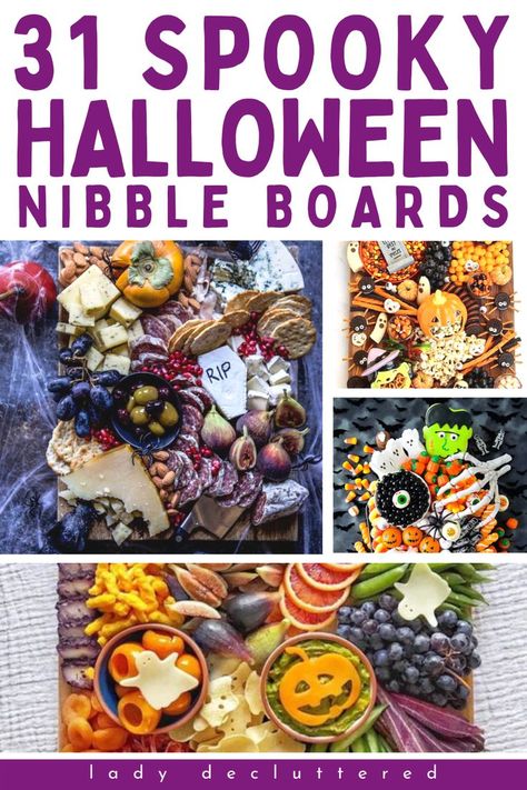 31 Spooky Halloween Nibble Boards Sweet And Savory Halloween Charcuterie Board, Scream Movie Charcuterie Board, Scarecuterie Board, Eyeball Charcuterie, Halloween Cheese Board Kids, Halloween Themed Food Board, Friday The 13th Charcuterie Board, Halloween Themed Charcuterie Board Ideas, Halloween Charcutiere Board