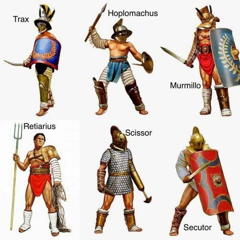 Types Of Gladiators, Gladiator Arena, Imperiul Roman, Roman Gladiators, Roman Warriors, Historical Warriors, Ancient Armor, Rome Antique, Historical Armor