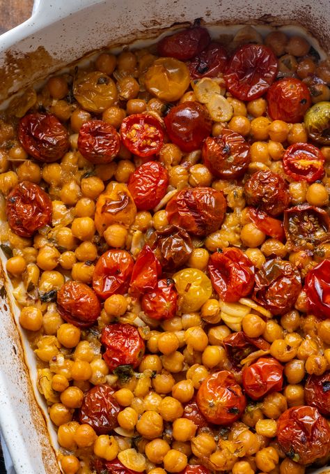 Roasted Tomato And Chickpea Pasta, Slow Roasted Tomato And Chickpea Pasta, Cherry Tomato Roasted, Dinner With Grape Tomatoes, Vegan Recipes With Cherry Tomatoes, Chickpea Tomato Recipes, Fresh Kitchen Chickpea Recipes, Recipes To Use Cherry Tomatoes, Cherry Tomato Bake